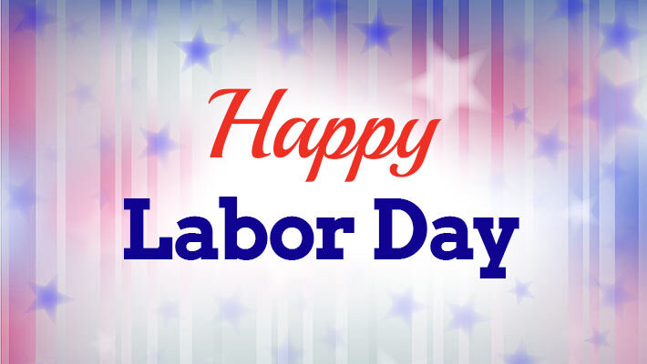 Stars and vertical stripes with text that reads Happy Labor Day