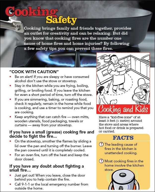 Cooking safety flyer. The information on this flyer is in the text above. 