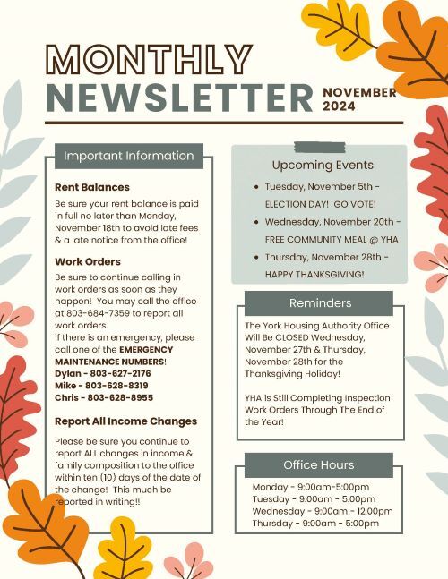 November 2024 Newsletter page 1, the information on this page is in the text above. 